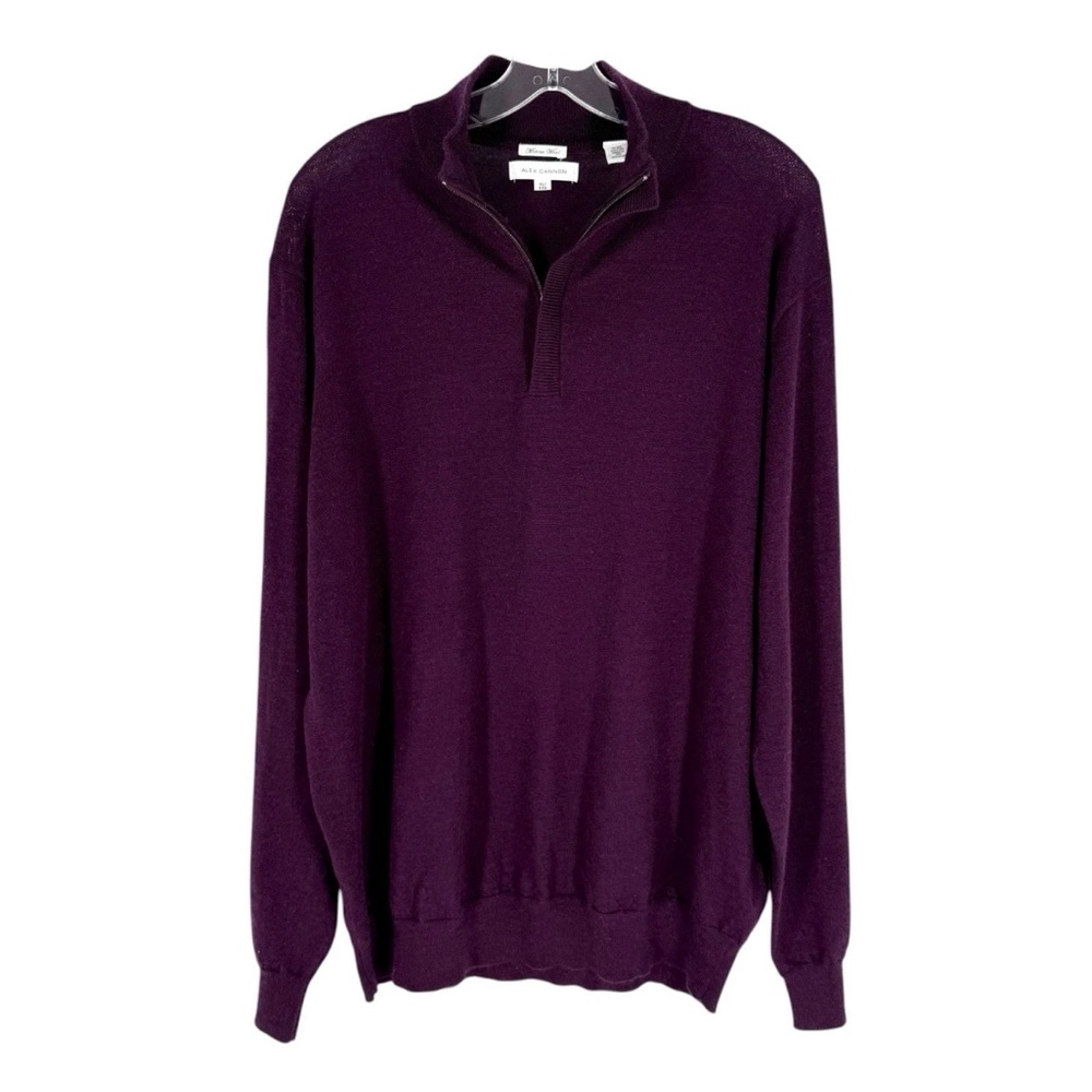 Alex Cannon Merino Wool Sweater Mens Size XL Purple Knit 1/4 Zip Business Casual
